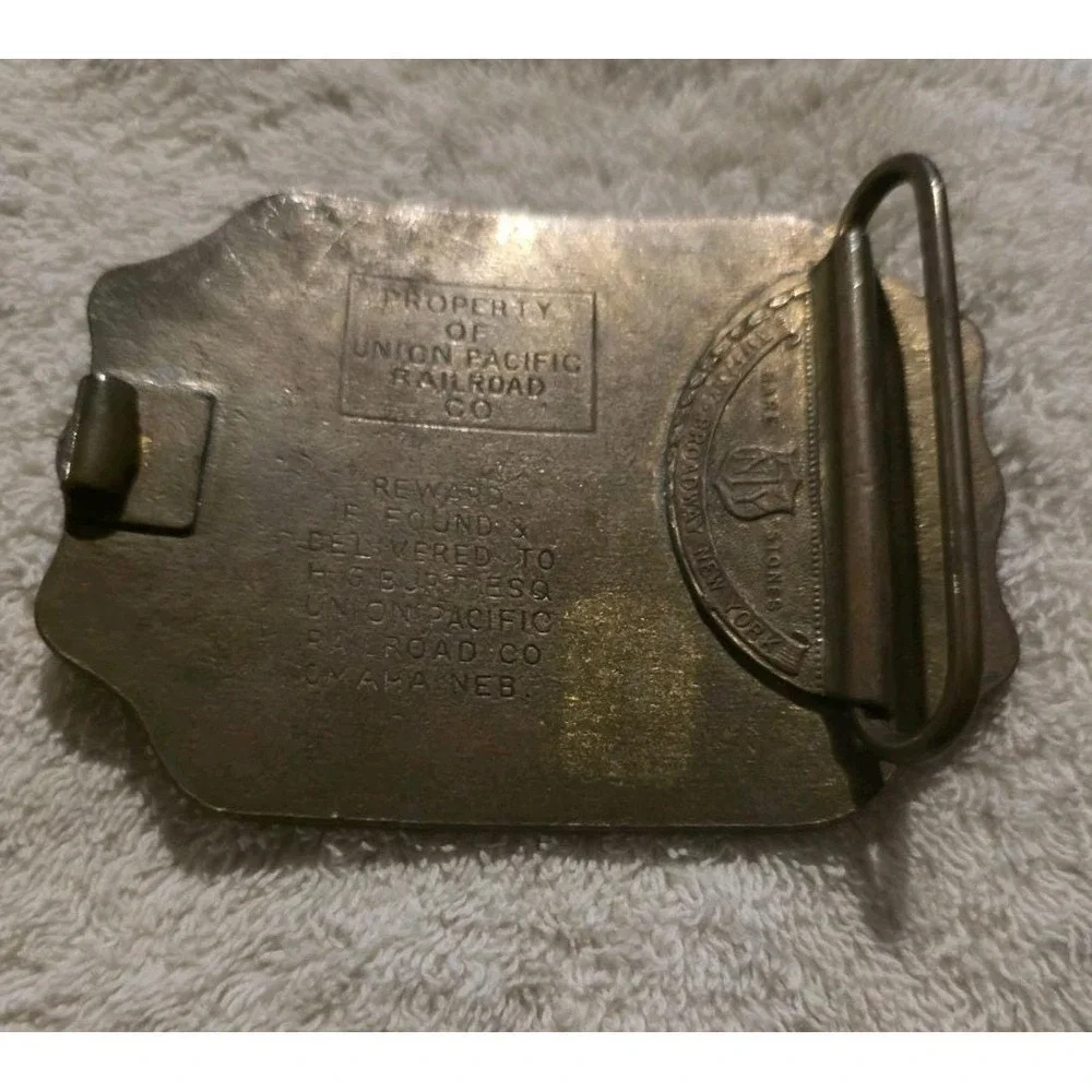 Tiffany Central & Union Pacific Railroad Western Americana Brass Belt Buckle 12